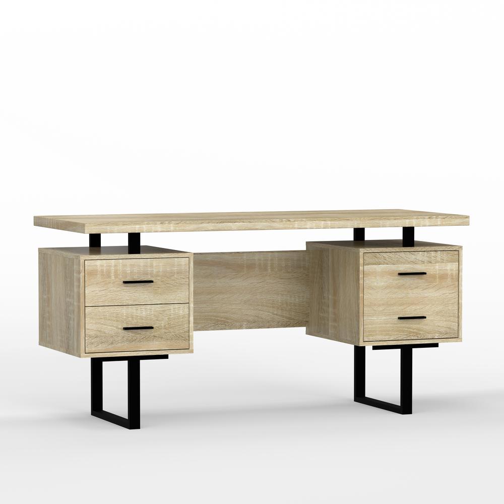60'' Mariposa Desk - Reclaimed White Oak/Reclaimed White Oak/Black/Black. Picture 1