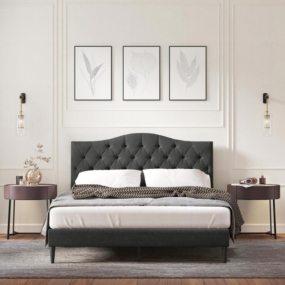 Oros Upholstered Platform Bed in Grey, Queen. Picture 3