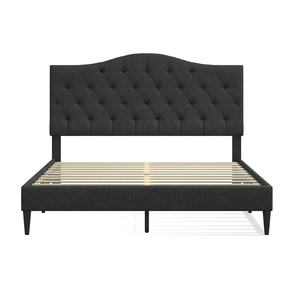 Oros Upholstered Platform Bed in Grey, Queen. Picture 2