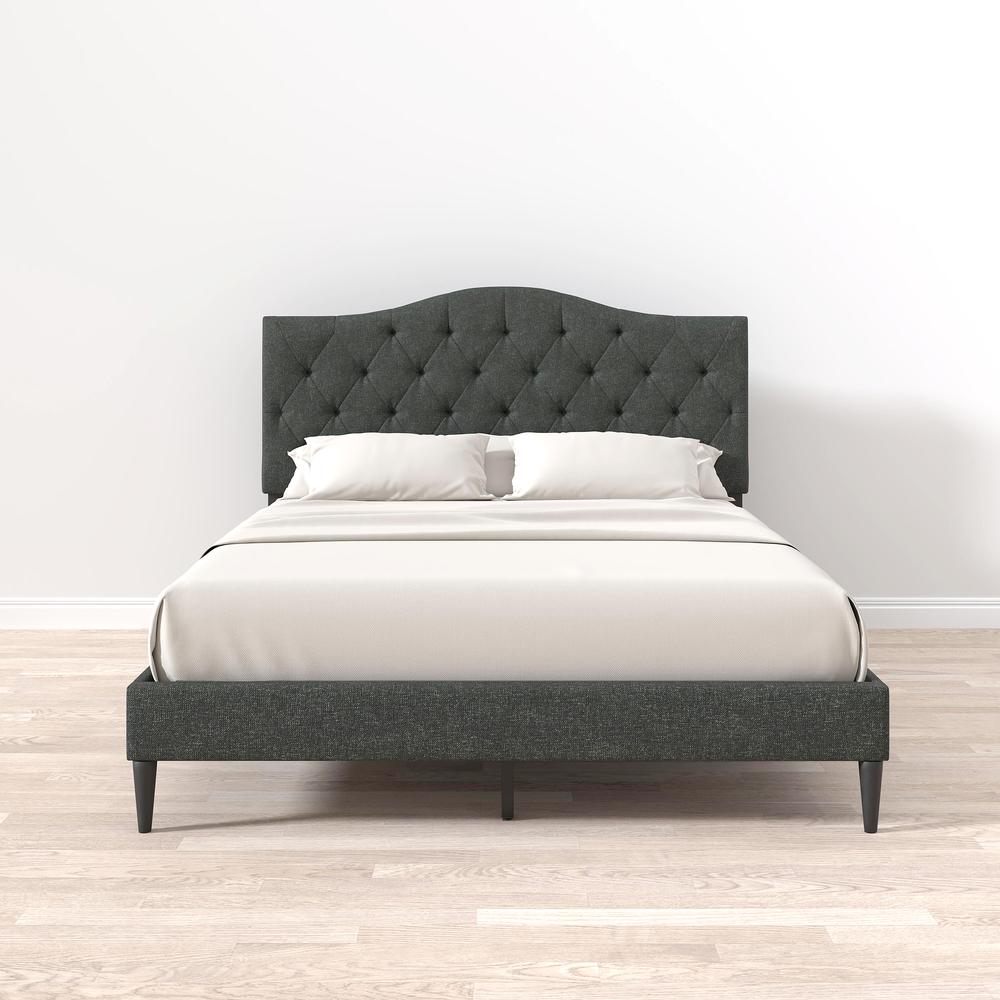 Oros Upholstered Platform Bed in Grey, Queen. Picture 6