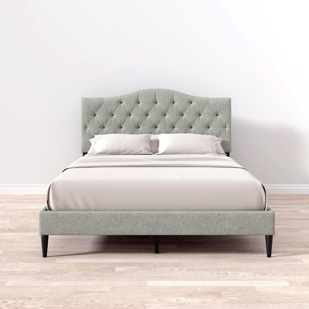 Oros Upholstered Platform Bed in Stone, Queen. Picture 6
