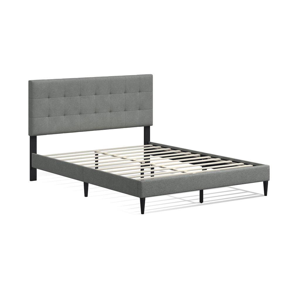 Kaya Upholstered Platform Bed in Stone, Queen. Picture 1
