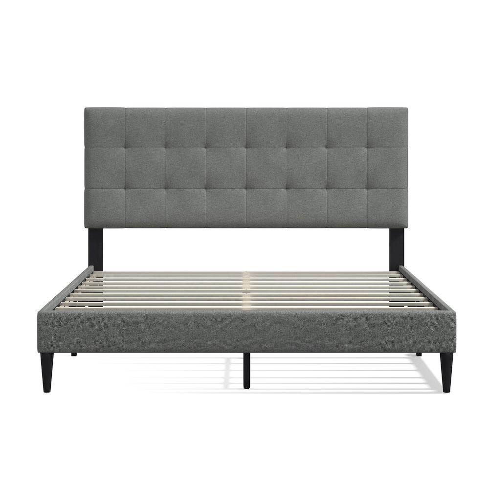 Kaya Upholstered Platform Bed in Stone, Queen. Picture 3