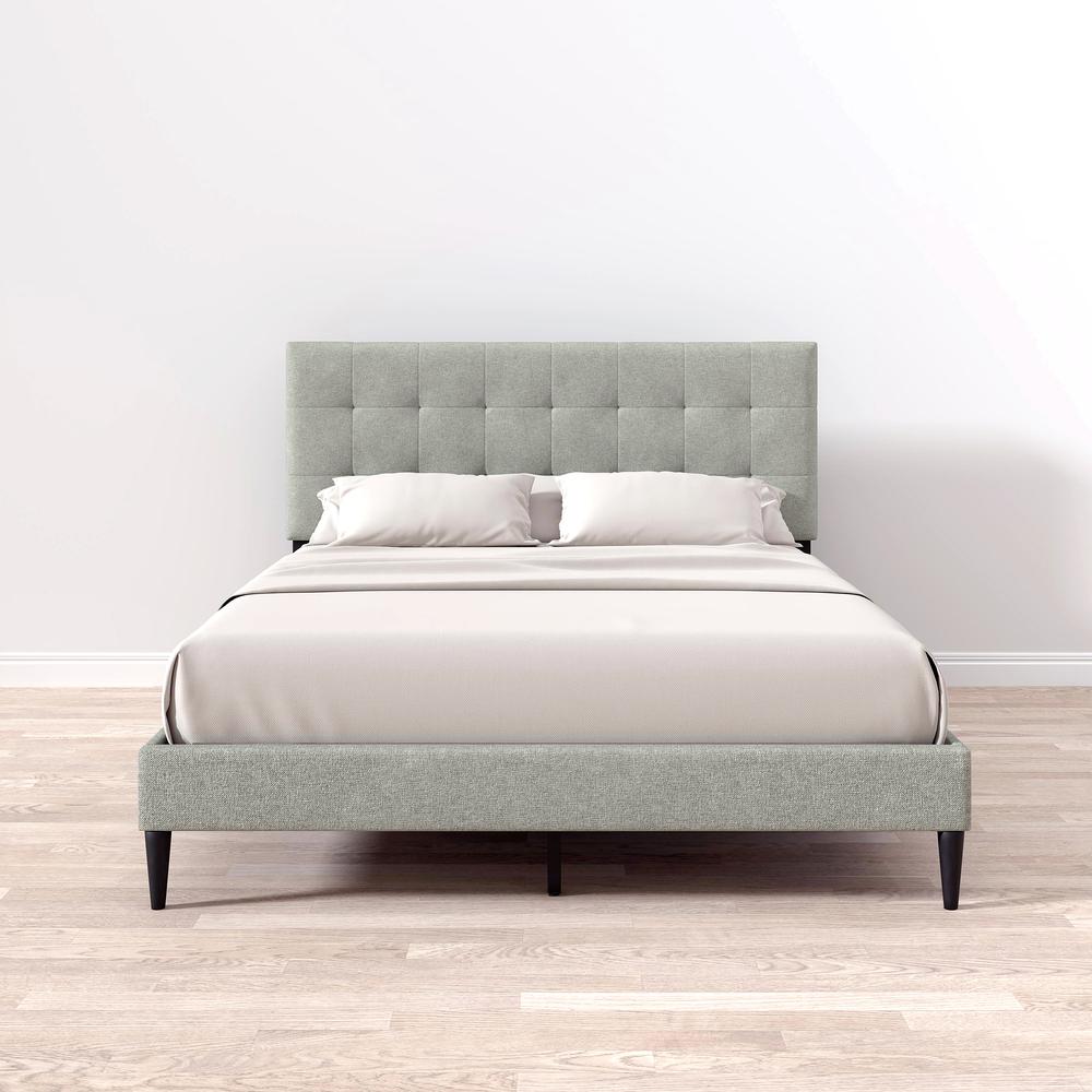 Kaya Upholstered Platform Bed in Stone, Queen. Picture 6