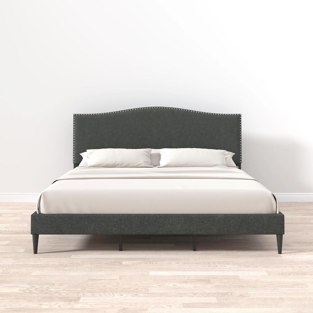 Kameli Upholstered Bed in Grey, King. Picture 6