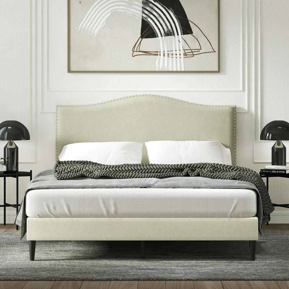 Kameli Upholstered Bed in Beige, Queen. Picture 2