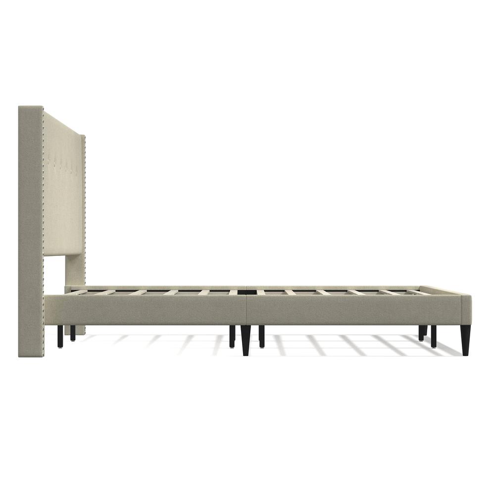 MCM Upholstered Platform Bed, Beige, King. Picture 4