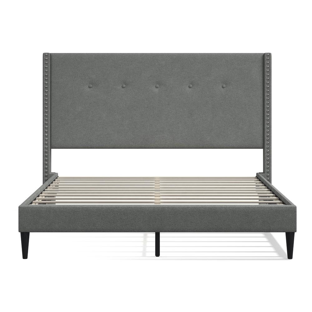 MCM Upholstered Platform Bed, Stone, Queen. Picture 2