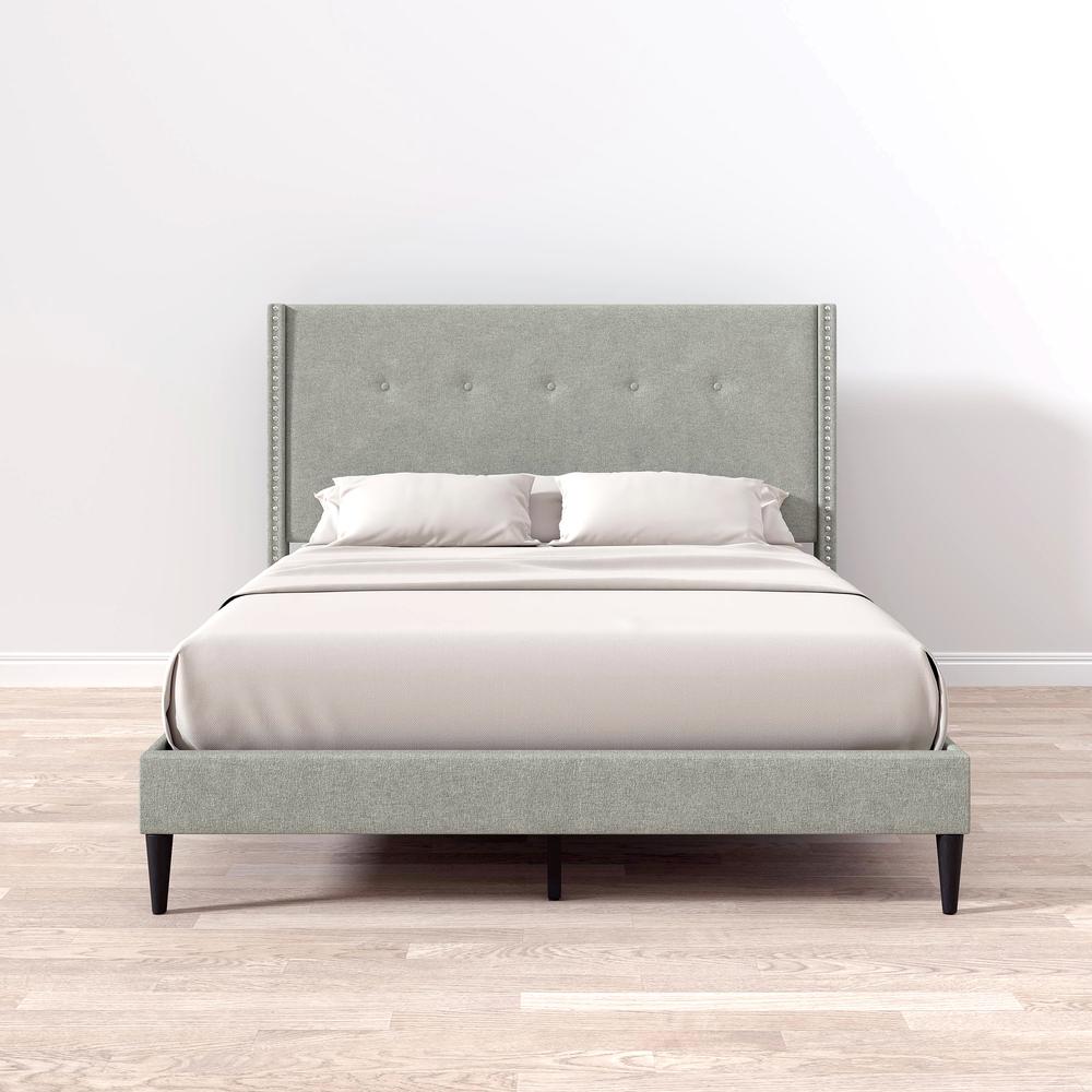 MCM Upholstered Platform Bed, Stone, Queen. Picture 6