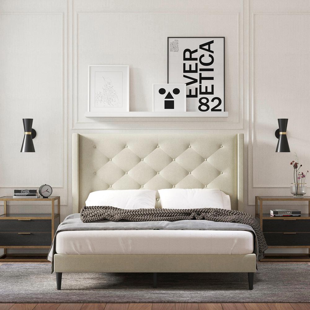 Huppe Upholstered Bed in Beige, Queen. Picture 2