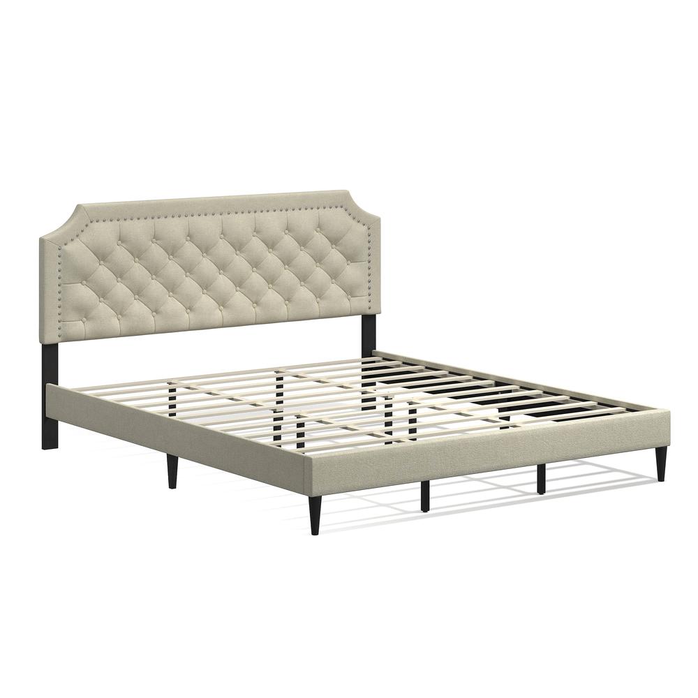 Curta Upholstered Bed in Beige, Cal. King. Picture 1
