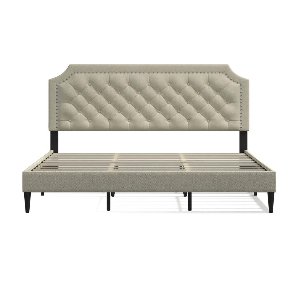 Curta Upholstered Bed in Beige, Cal. King. Picture 3
