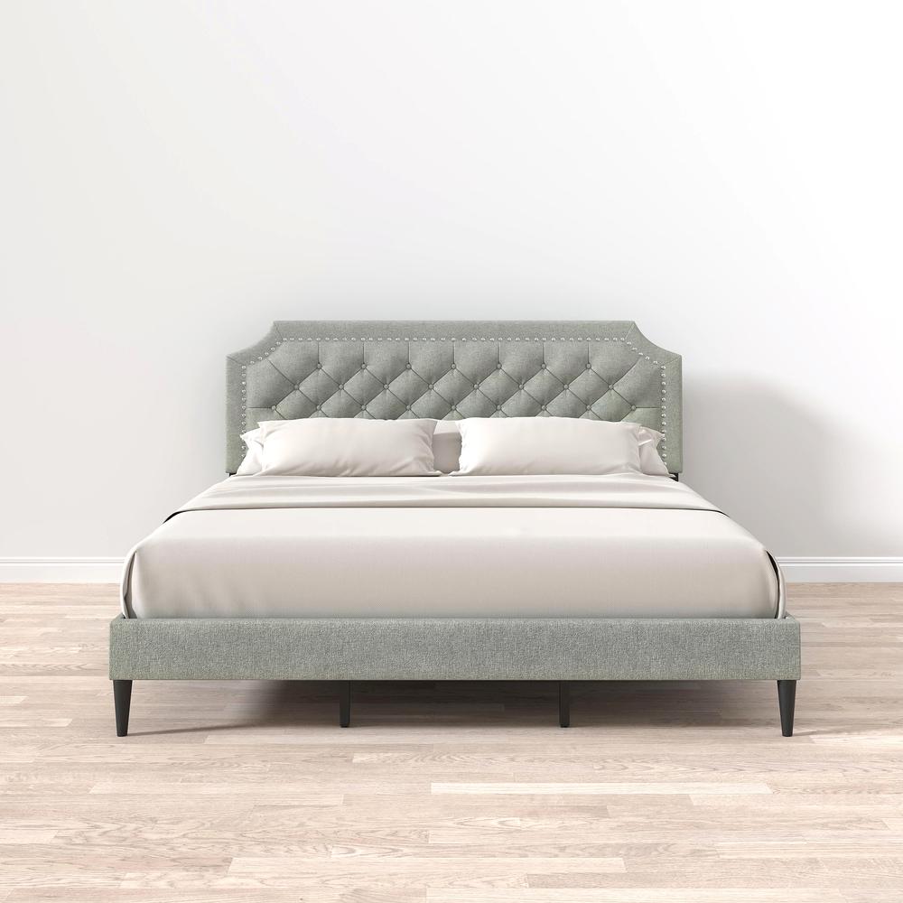 Curta Upholstered Bed in Stone, Cal. King. Picture 6