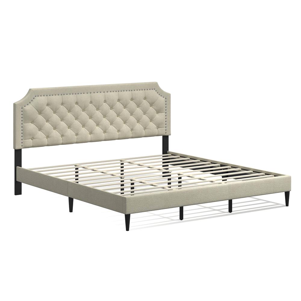 Curta Upholstered Bed in Beige, King. Picture 1