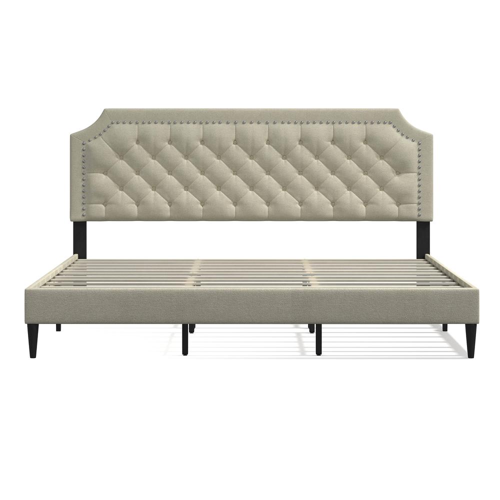 Curta Upholstered Bed in Beige, King. Picture 3