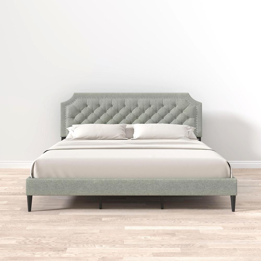 Curta Upholstered Bed in Stone, King. Picture 6