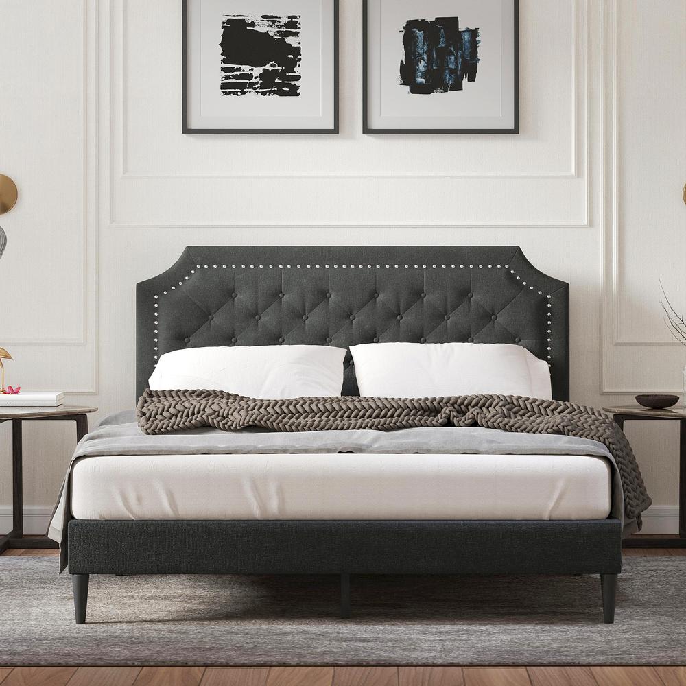 Curta Upholstered Bed in Grey, Queen. Picture 2