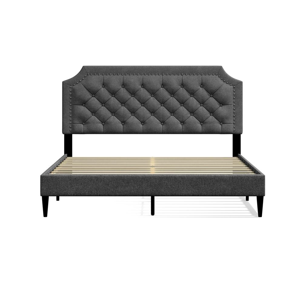 Curta Upholstered Bed in Grey, Queen. Picture 3