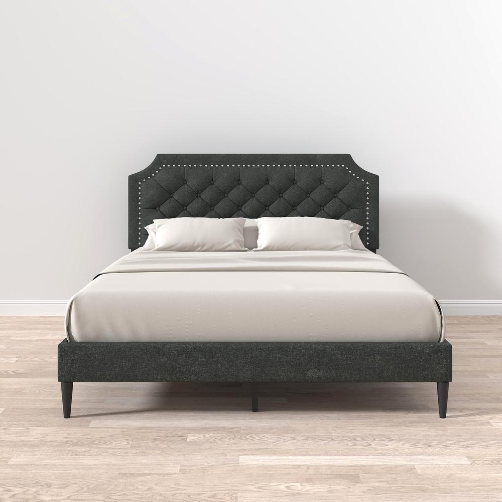Curta Upholstered Bed in Grey, Queen. Picture 6