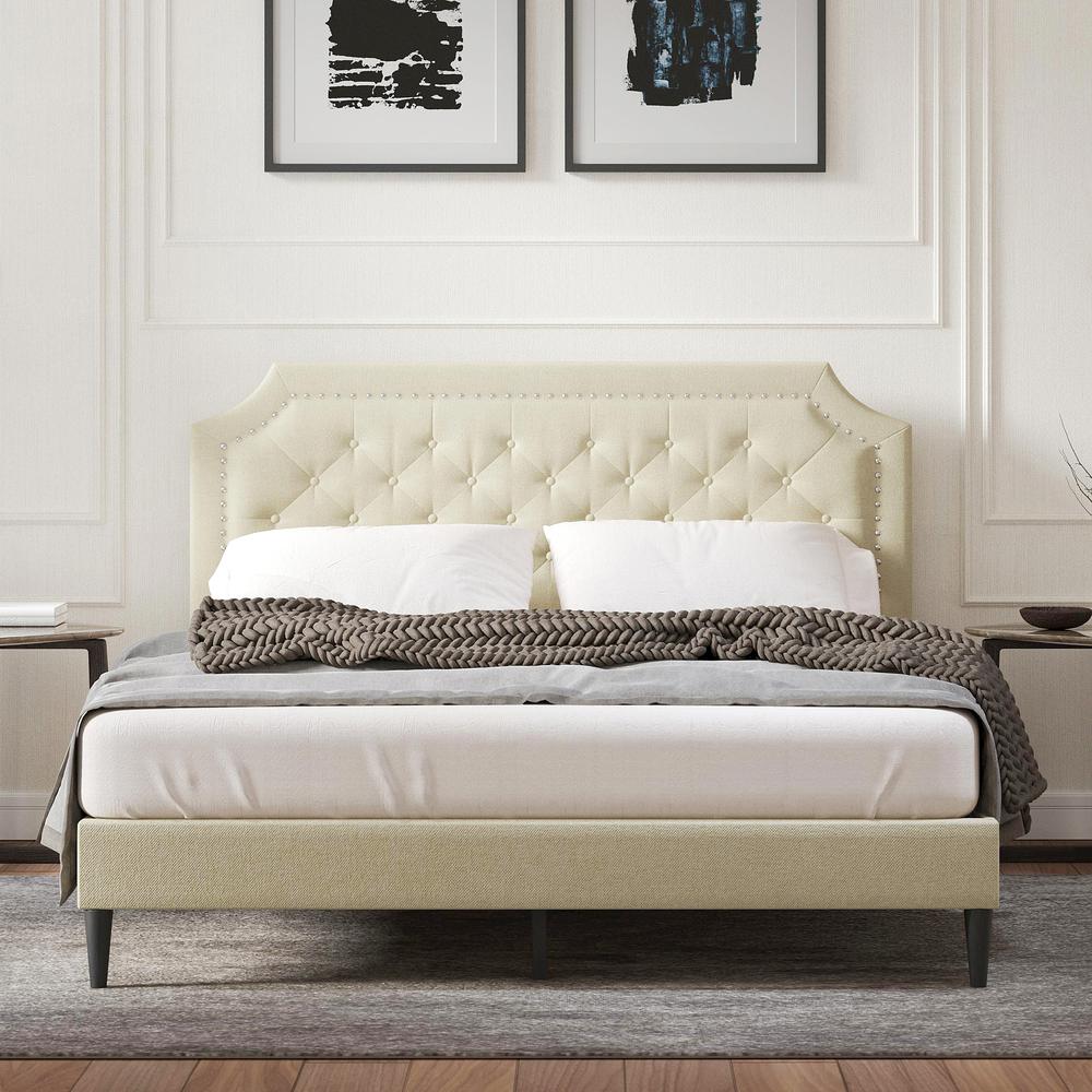 Curta Upholstered Bed in Beige, Queen. Picture 2
