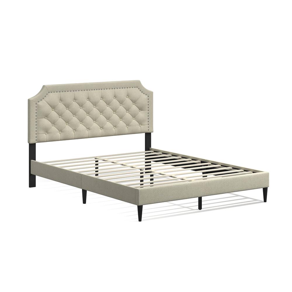 Curta Upholstered Bed in Beige, Queen. Picture 1