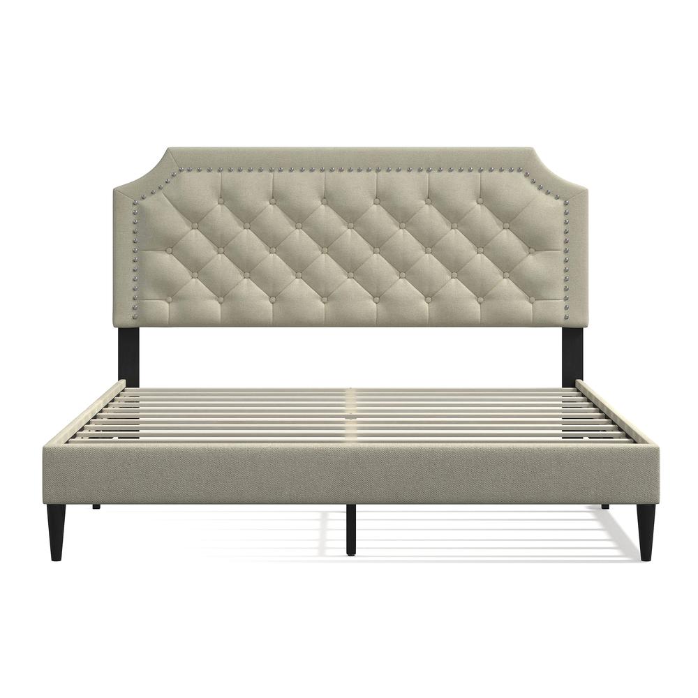 Curta Upholstered Bed in Beige, Queen. Picture 3