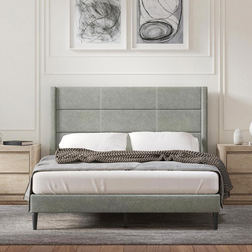 Pax Upholstered Platform Bed in Stone, Queen. Picture 2