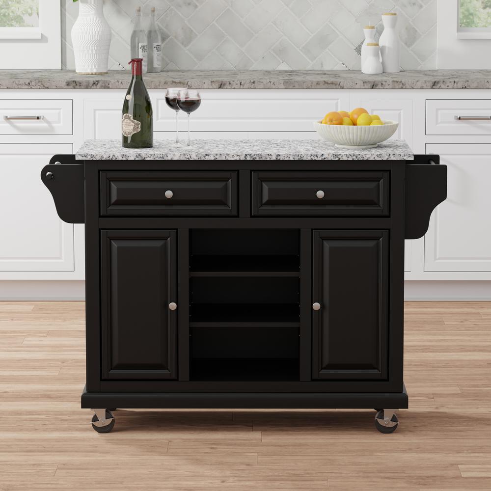 Kitchen Cart in Black with Grey Granite Top. Picture 1