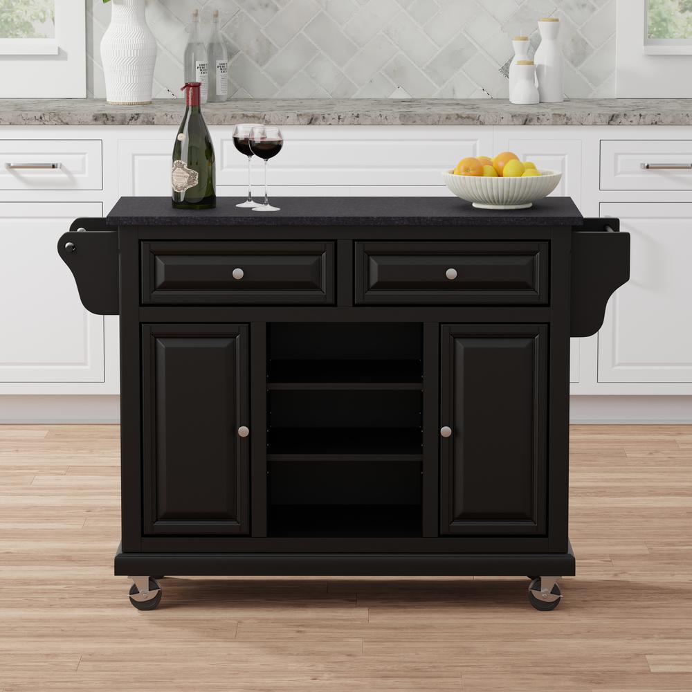 Kitchen Cart in Black with Black Granite Top. Picture 1
