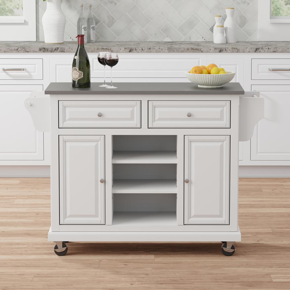 Kitchen Cart in White with Stainless Steel top. Picture 1