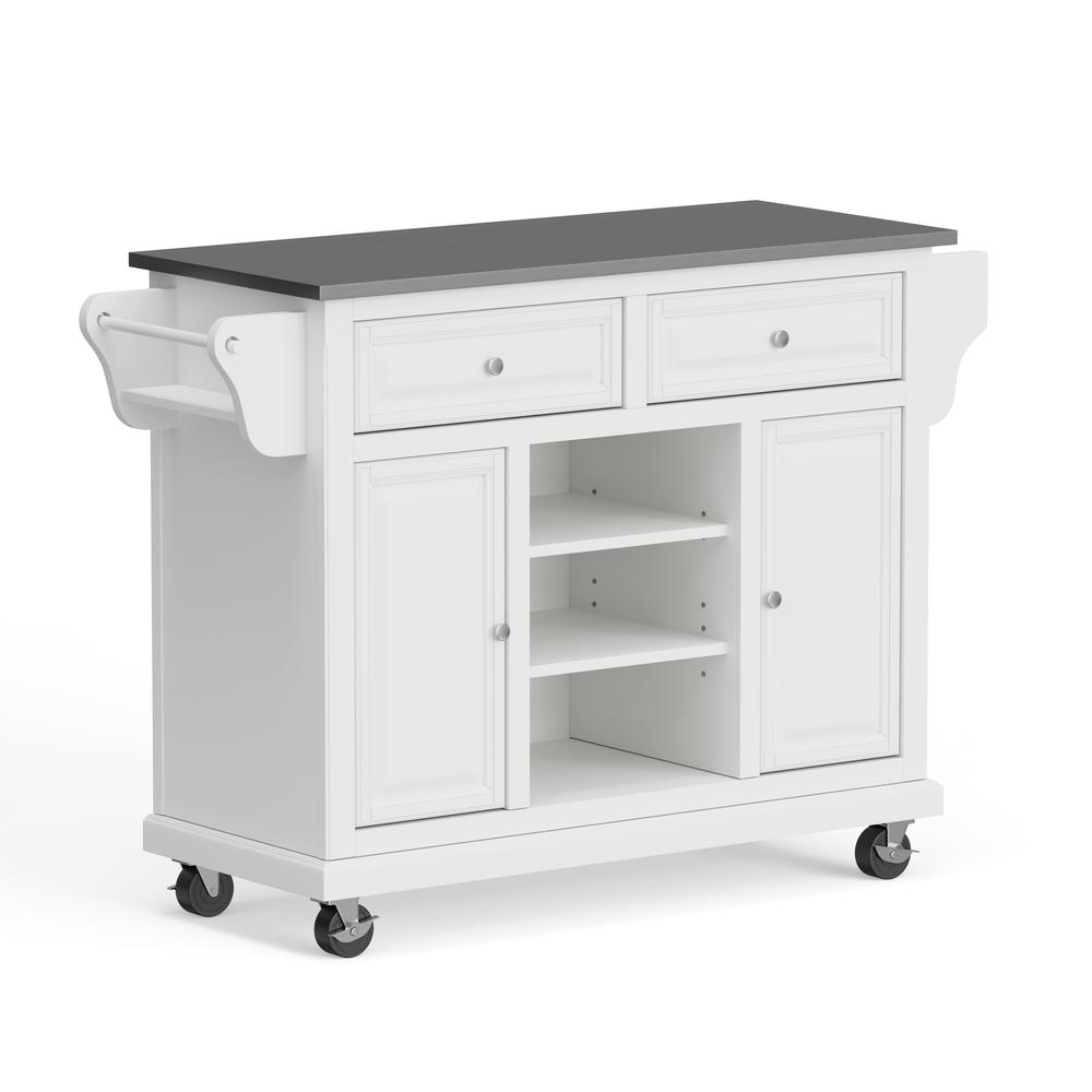 Kitchen Cart in White with Stainless Steel top. Picture 4