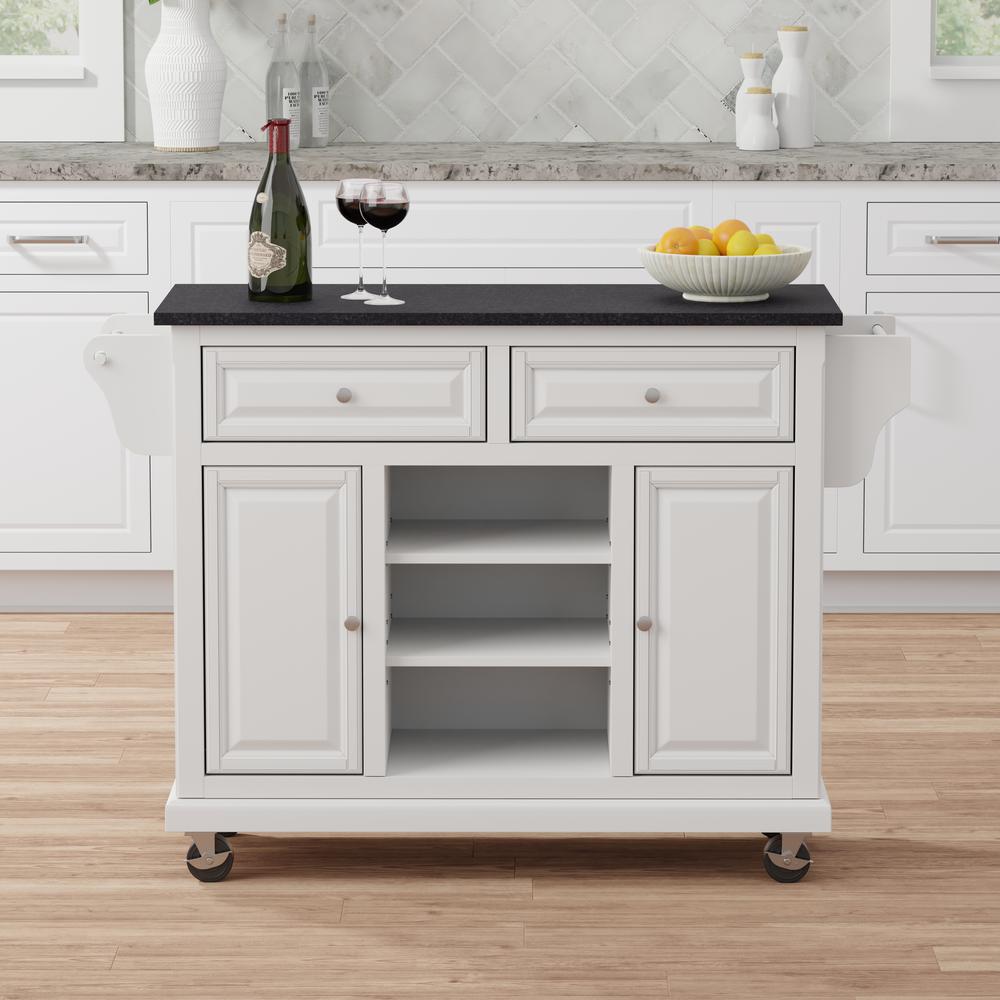 Kitchen Cart in White with Black Granite Top. Picture 1