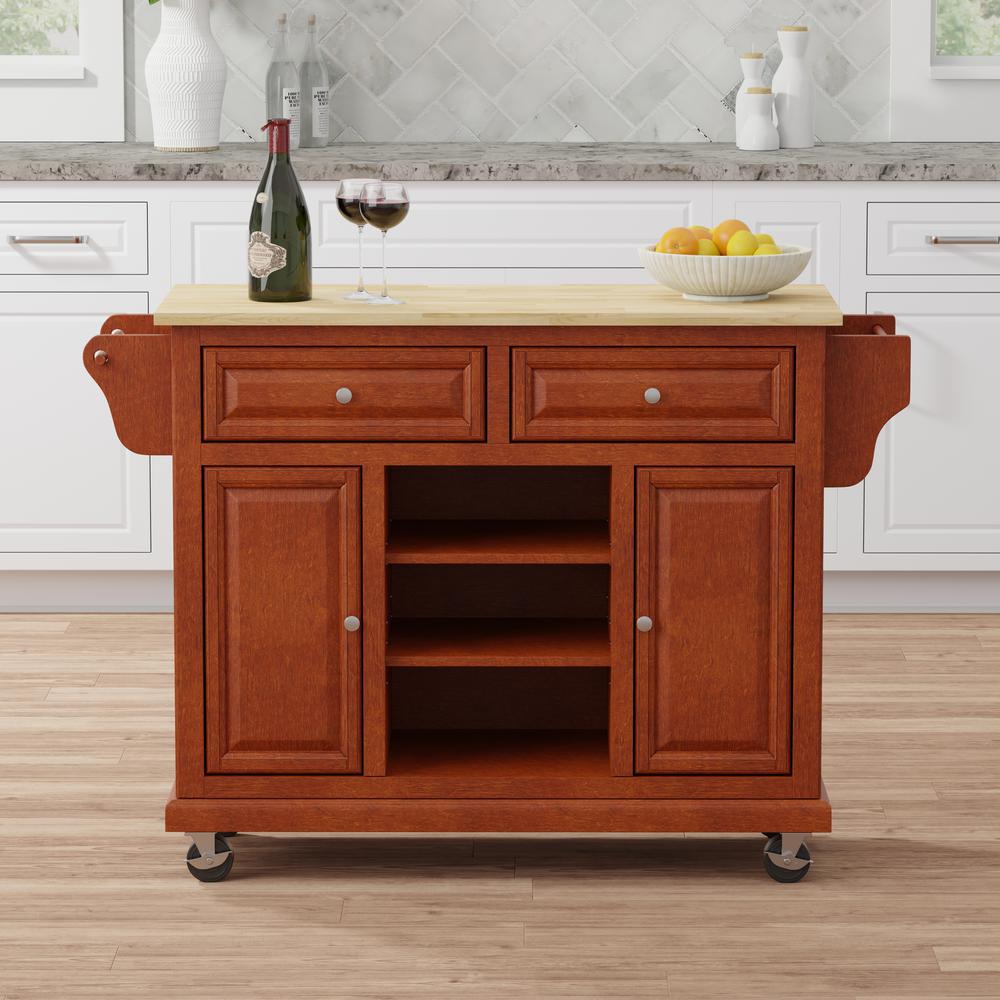 Kitchen Cart in Cherry with Wood Top. Picture 1
