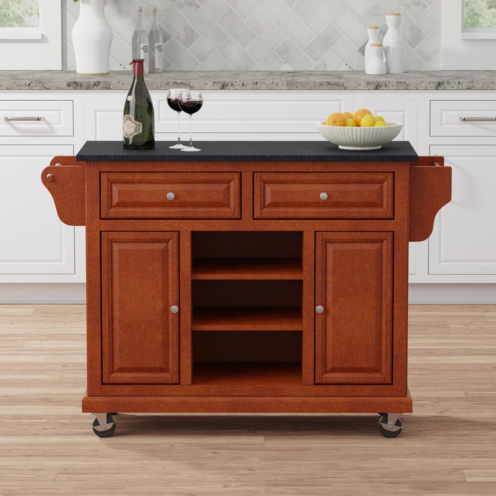 Kitchen Cart in Cherry with Black Granite Top. Picture 1