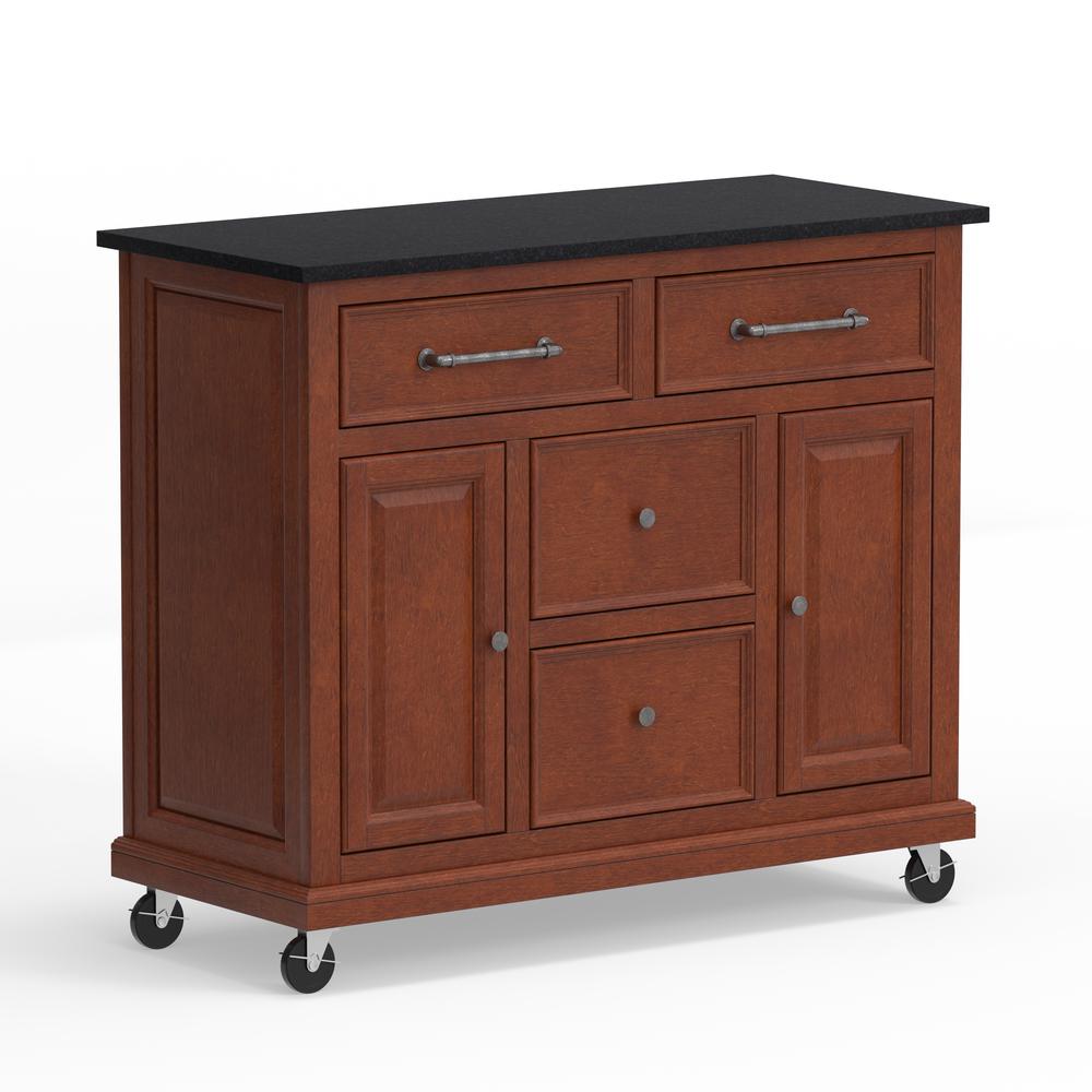 Kitchen Cart in Cherry with Black Granite Top. Picture 1