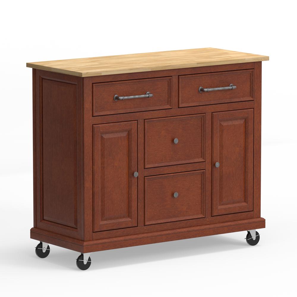 Kitchen Cart in Cherry with Wood Top. Picture 1