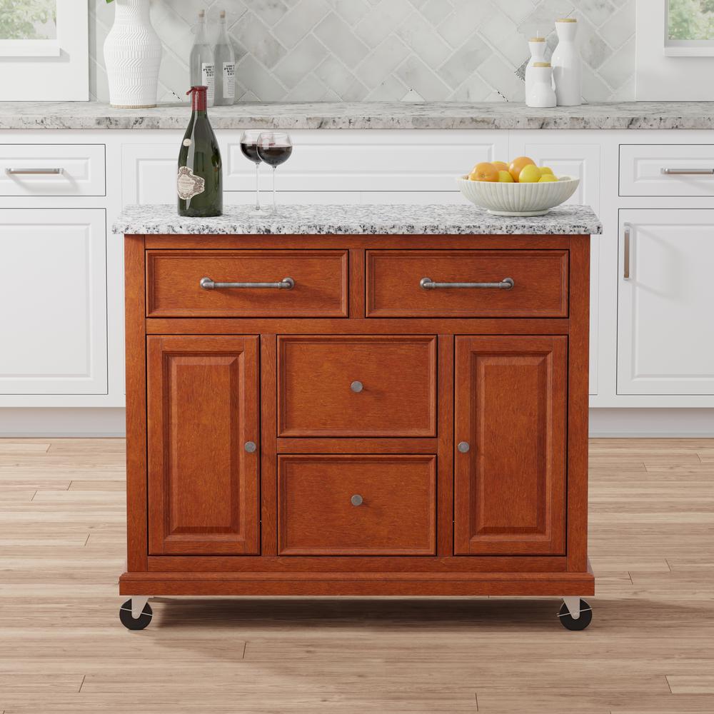Kitchen Cart in Cherry with Grey Granite Top. Picture 1