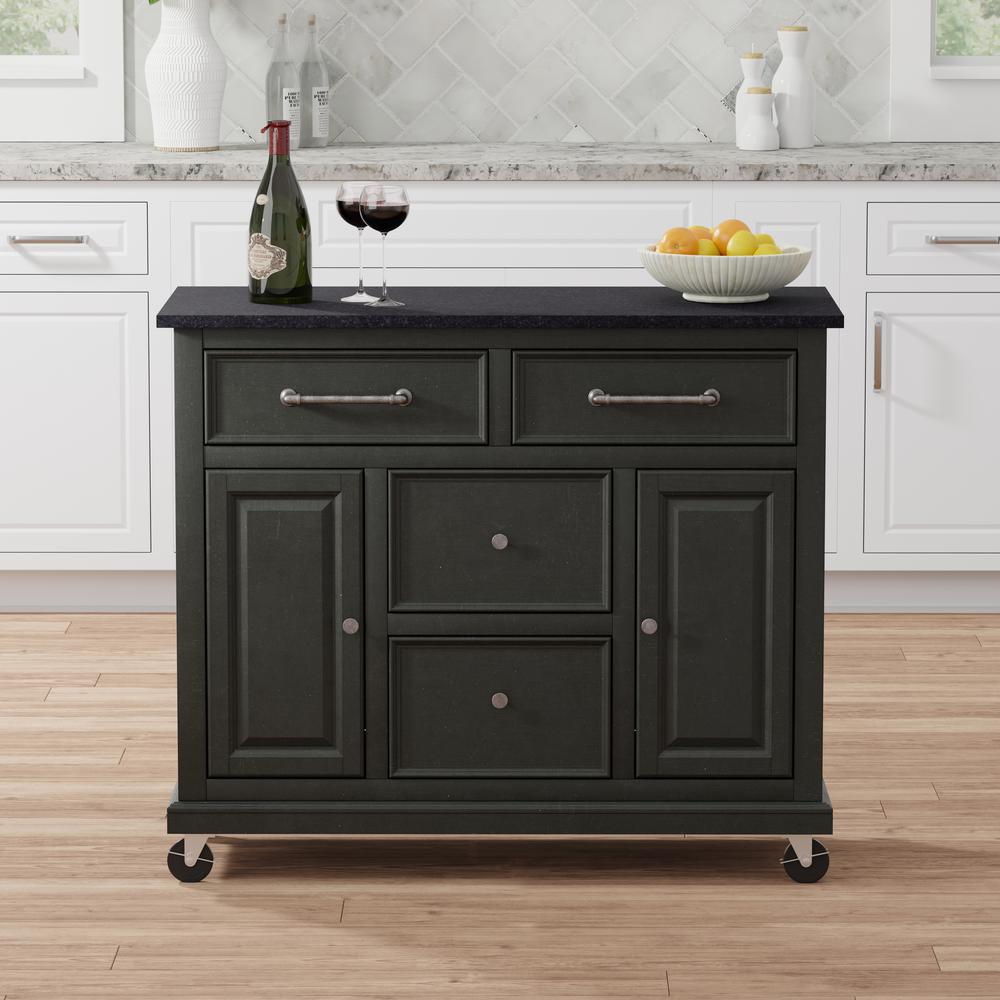 Kitchen Cart in Black with Black Granite Top. Picture 1