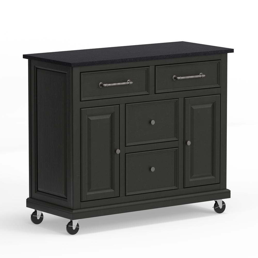 Kitchen Cart in Black with Black Granite Top. Picture 4