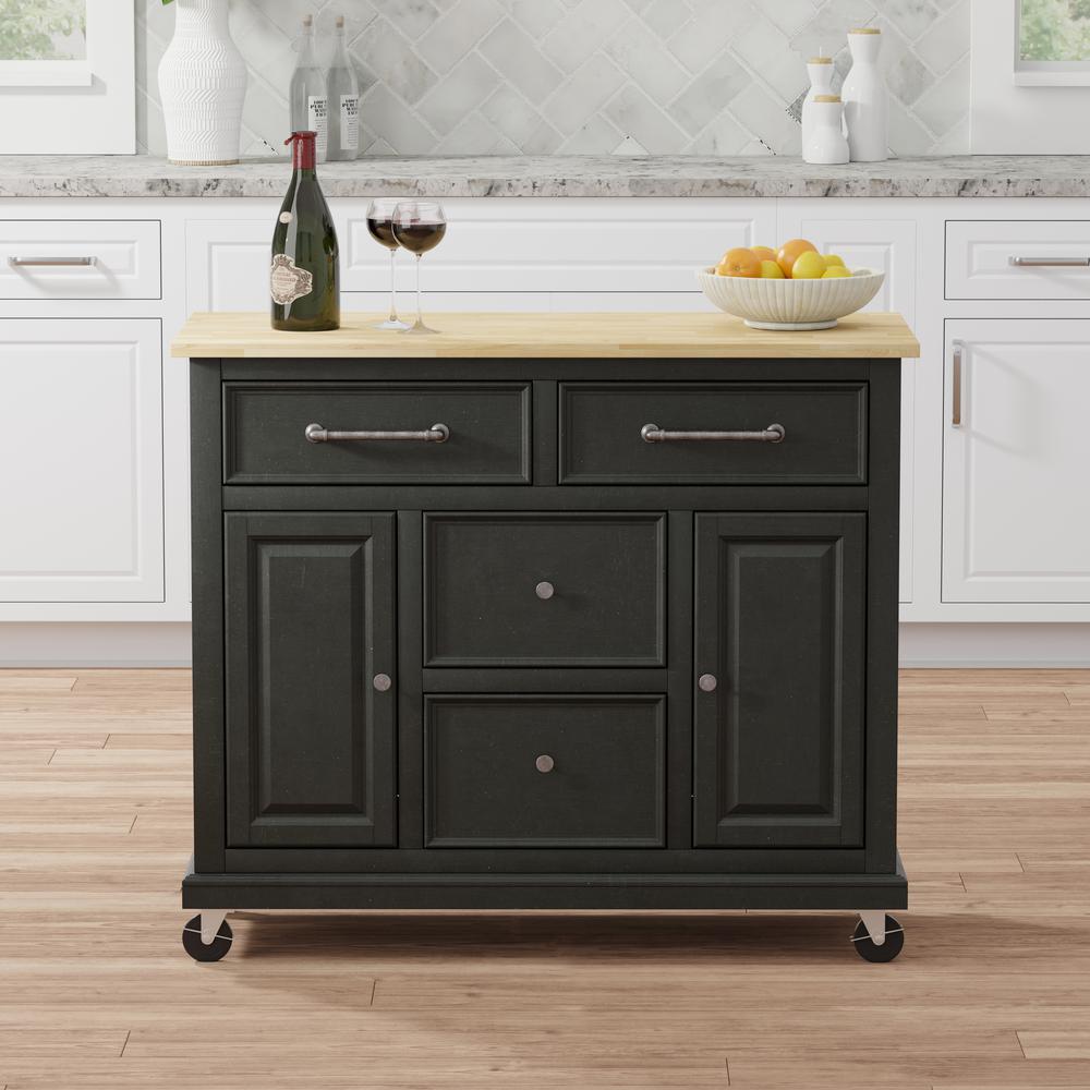 Kitchen Cart in Black with Wood Top. Picture 1