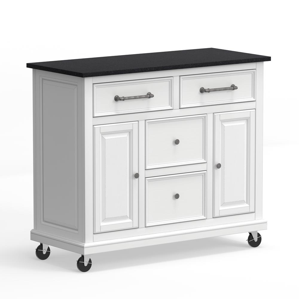Kitchen Cart in White with Black Granite Top. Picture 1
