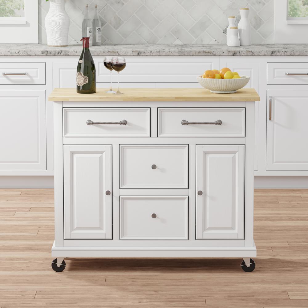 Kitchen Cart in White with Wood Top. Picture 3