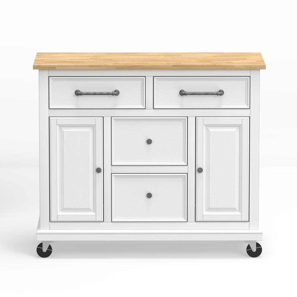 Kitchen Cart in White with Wood Top. Picture 1