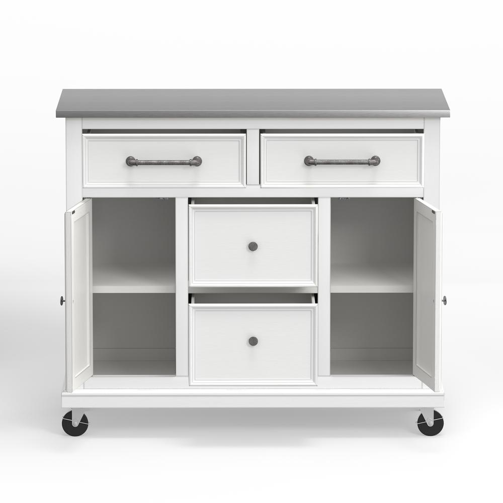 Kitchen Cart in White with Stainless Steel top. Picture 5