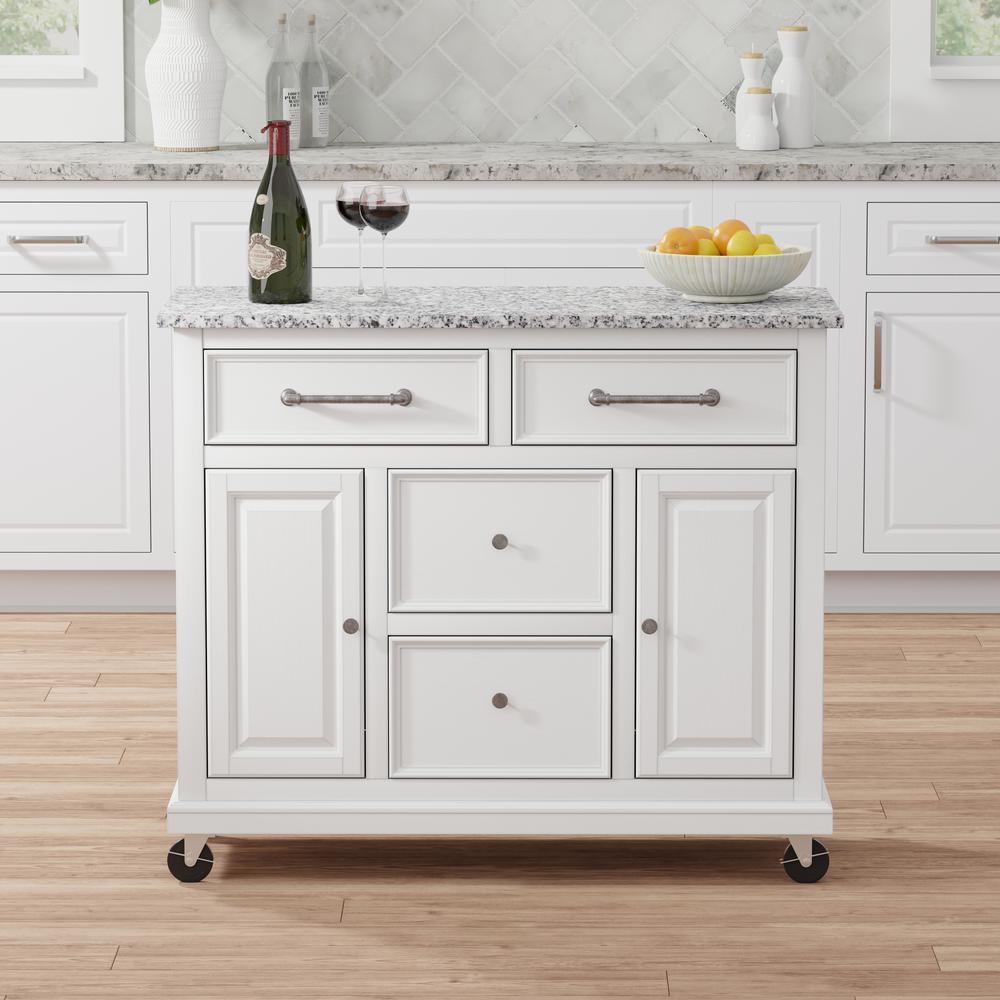 Kitchen Cart in White with Grey Granite Top. Picture 1