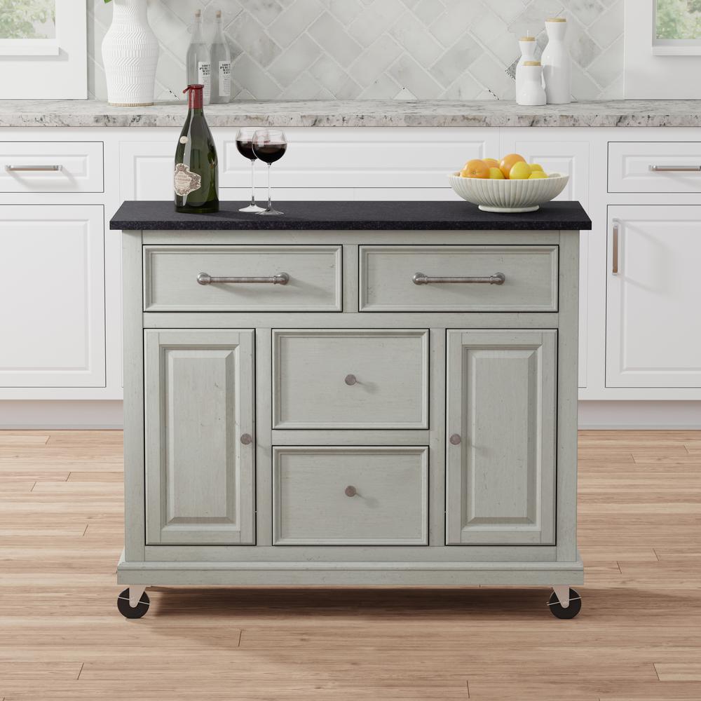 Kitchen Cart in Grey with Black Granite Top. Picture 1