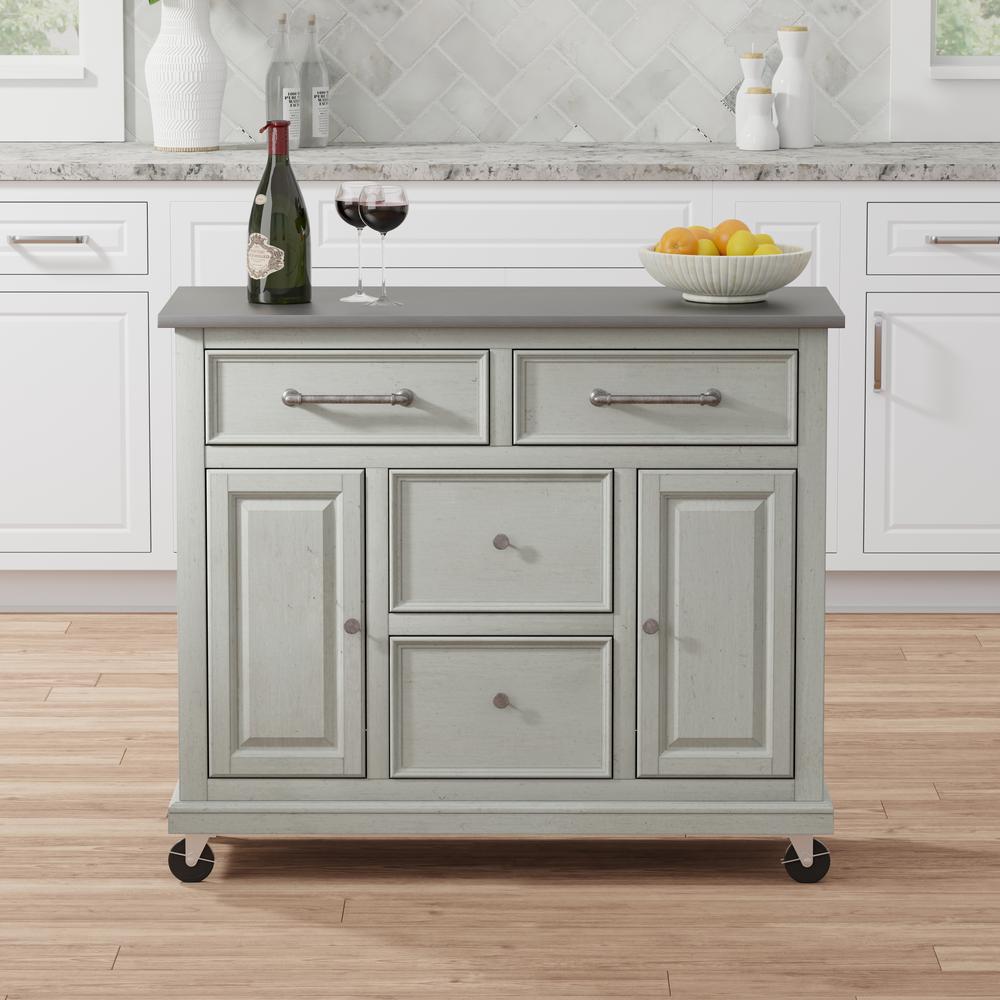 Kitchen Cart in Grey with Stainless Steel top. Picture 2