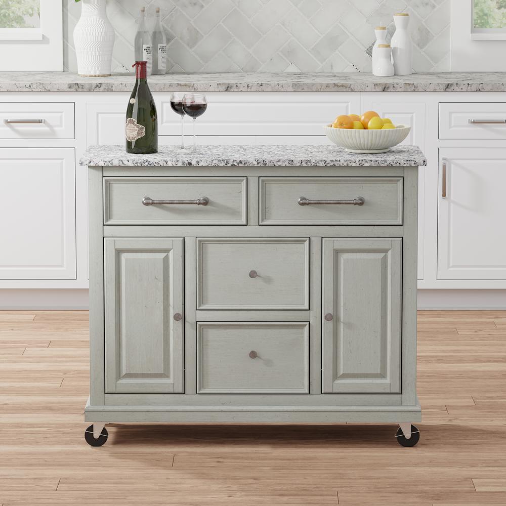 Kitchen Cart in Grey with Grey Granite Top. Picture 1