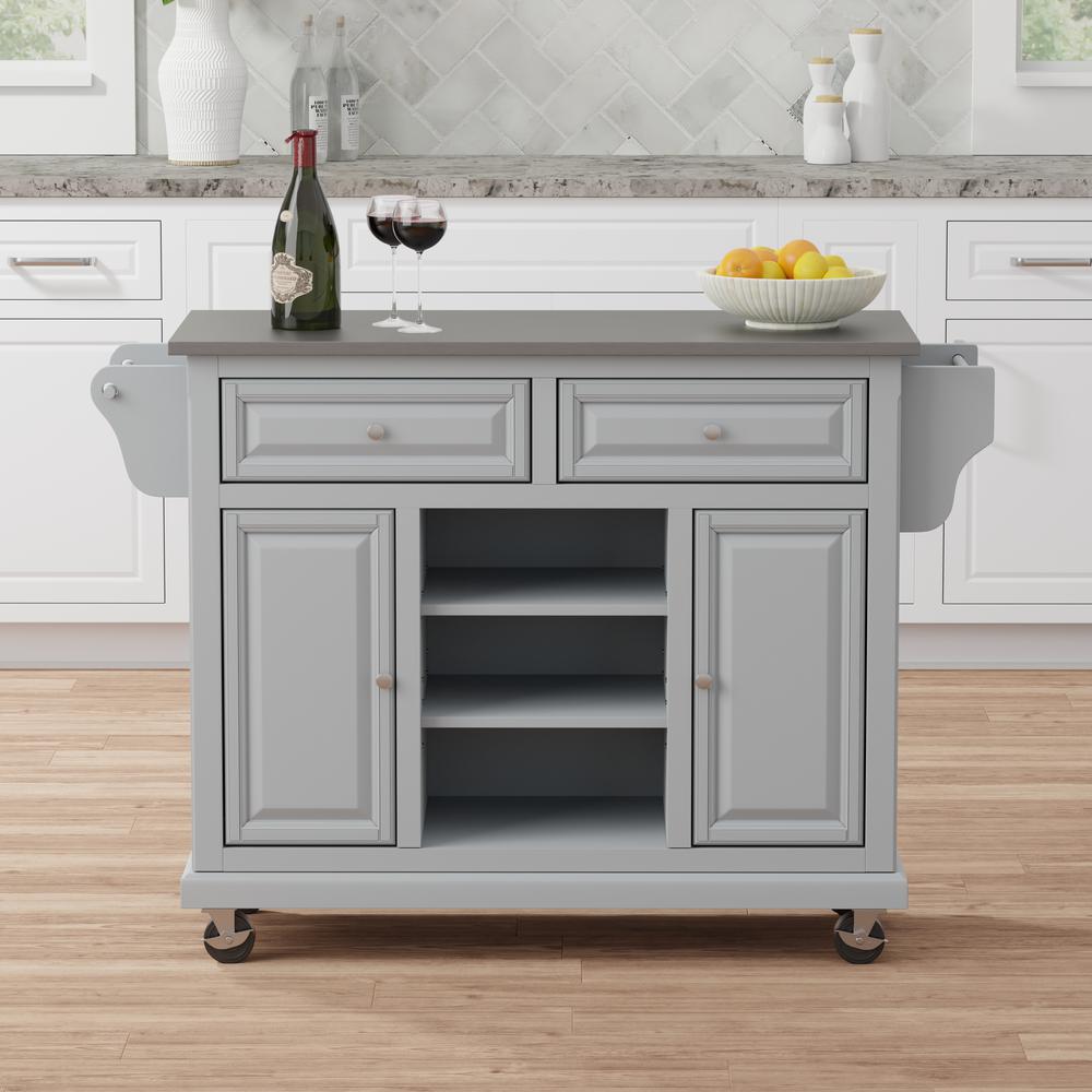 Kitchen Cart in Grey with Stainless Steel top. Picture 3