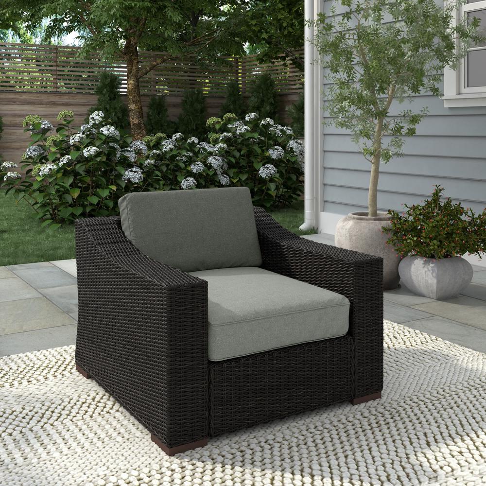 Portland Rattan Arm Chair w/ Grey Cushions. Picture 2